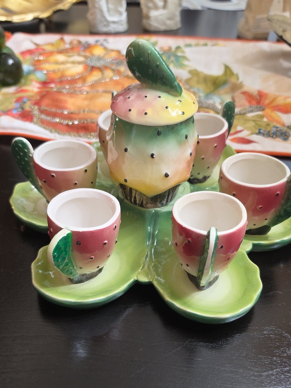 vintage Italian ceramic prickly pear (fichodindia) tea or espresso set 1970